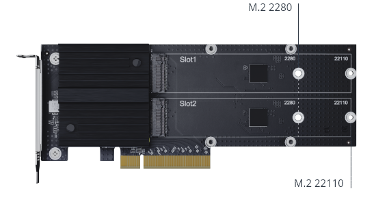 通过两个 M.2 2280/22110 NVMe SSD 插槽加速随机 I/O 性能。